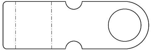 Schwarz-weiße Bastelvorlage: rechteckiges Teil mit zwei gestrichelten Falzlinien, mittigen halbrunden Ausschnitten und großem Kreis rechts